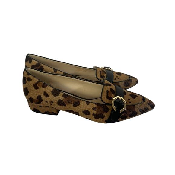 Cole Haan Leopard Gold Buckle Pony Hair Point-Toe Flats Size 6.5 - Picture 3 of 7